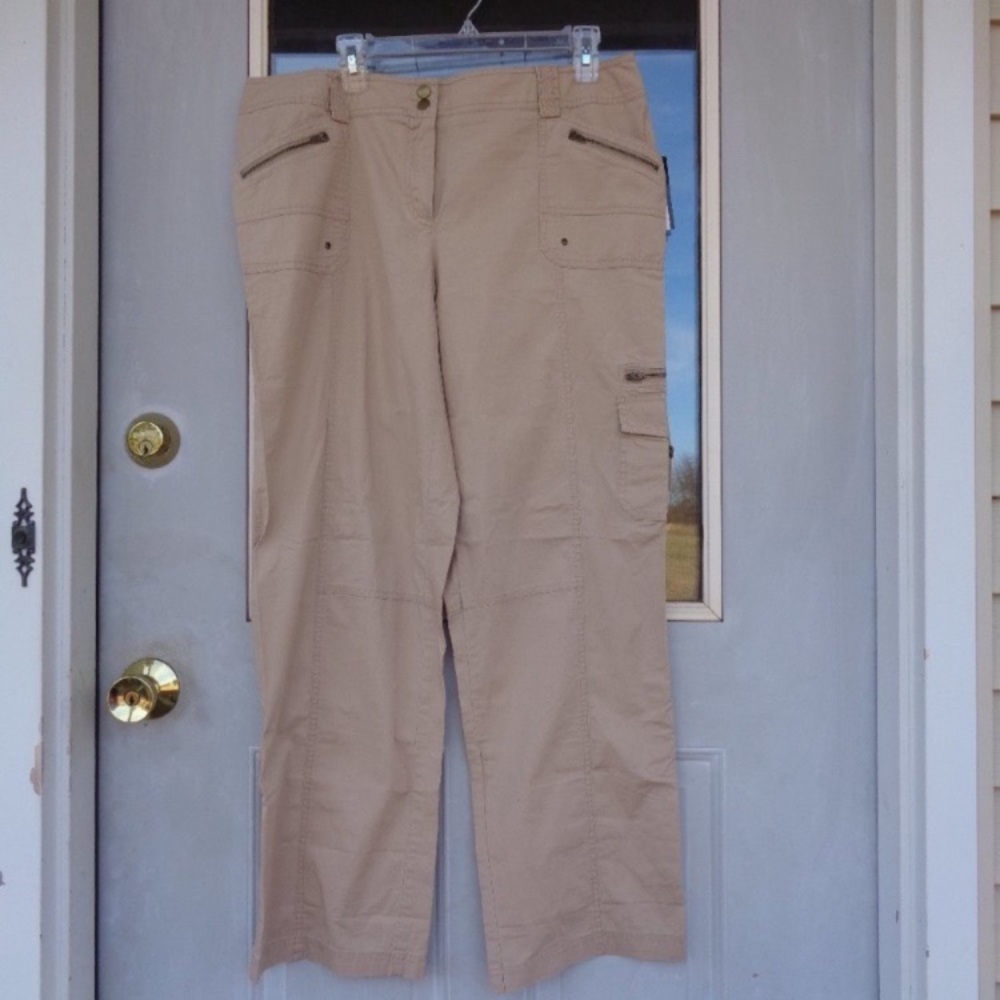 Ab studio tan pant with zipper & pockets detail casual size 12 - Picture 3 of 12